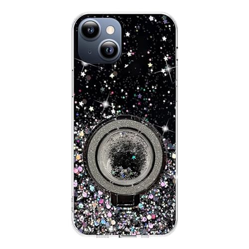 Rnrieyta Miagon Treibsand Ständer Hülle Glitzer für iPhone 15,Cute Dünn Crystal Schutzhülle Weiches Bling Transparent Case Bumper mit Flüssig Halter Kickständer