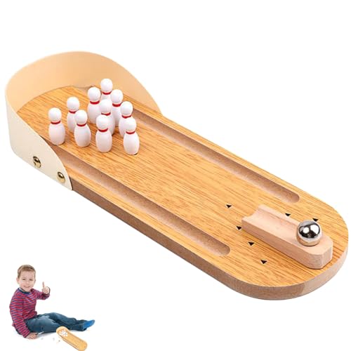 Heayswen Kegelspiel für Kinder, Mini Bowling Set Kinder mit 10 Pins, Geschicklichkeitsspiel Erwachsene mit Feine Verpackungen Bowlingkugel Hölzernen Desktop für Kinder Spiel Kegelspiel