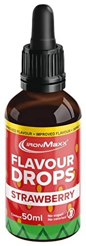 IronMaxx Flavour Drops - Erdbeere 50ml | kalorienfrei & zuckerfrei | vegane Aromatropfen zum süßen von Lebensmitteln | praktischer Tropfer-Verschluss