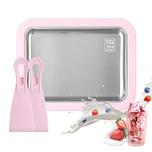 Zoneyan Eisplatte zum Eis Machen, Kommt mit 2 Spateln Ice Cream Machine, Ice Rolls Maschine, Eisenrollmaschine aus Edelstahl, Geeignet für diy Eisrolllllmaschine (Pink)