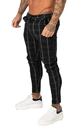 GINGTTO Herren Chino Hose Stretch Skinny Anzughosen für Herren Casual Chinohose Schwarz 36W/30L