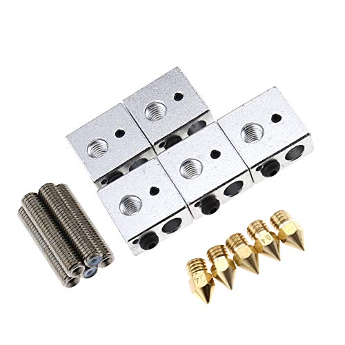 YINETTECH 5 Satz 0,4 mm Messingdüse Halsrohr Heizblock 1,75 mm Filament 3D Drucker Extruder MK8 3D-Drucker Reparatur Ersatzteilen