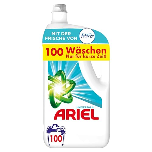 Ariel Flüssigwaschmittel Waschmittel, 100 Waschladungen Universal+ Mit Der Frische Von Febreze, Ausgezeichnete Fleckenentfernung Selbst Bei Kaltwäsche