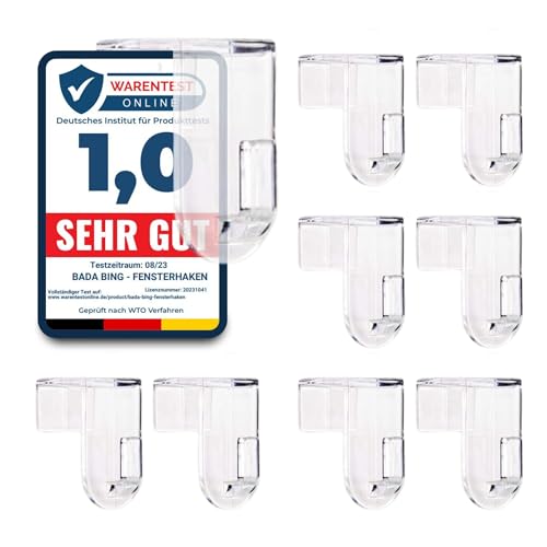 Bada Bing Fensterhaken 8er Set - Transparente Türhaken - Robuste und praktische Haken - Für jede Rahmenfarbe - Stabile Halterung Fenster - Ohne Kratzer am Fensterrahmen