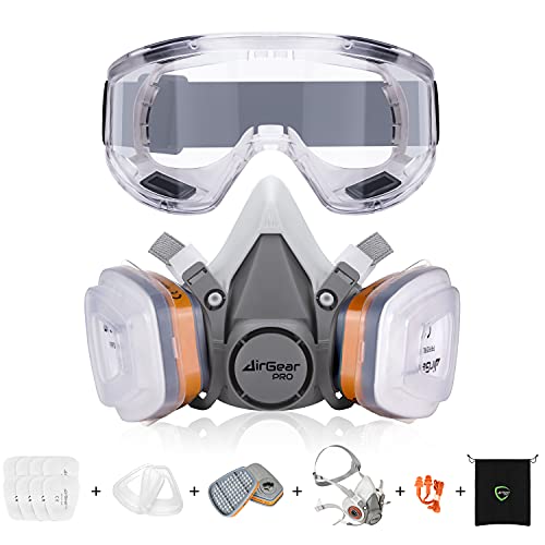 AirGearPro G-500 Atemschutzmaske mit A1P2 Filter, Gasmaske Staubfilter und Schutzbrille, Staubmaske für Lackieren, Arbeiten, Schleifen, Feinstaub