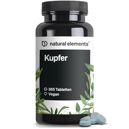 Kupfer – 365 vegane Tabletten – 2mg Kupfer pro Tagesdosis – geschmacksneutral, hochdosiert, ohne unnötige Zusätze – in Deutschland produziert & laborgeprüft