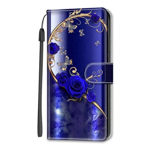 Rnrieyta Miagon Full Body Flip PU Leder Schutzhülle für Honor X6A,Bunt Muster Hülle Brieftasche Case Cover Ständer mit Kartenfächer,Blau Blume