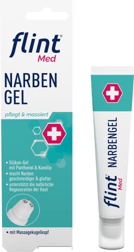 flint Med Narbengel – Narbenroller macht Narbenstellen geschmeidiger und glatter, mit integriertem Massagekugelkopf, für frische und alte Narben, vegan, transparent und hautpflegend, 17 ml