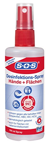 SOS Desinfektions-Spray, 1 x 100 ml Sprühflasche, Handdesinfektion gegen 99,99% der Bakterien, Pilze und Viren*, geeignet zur Desinfektion von Flächen und Gegenständen