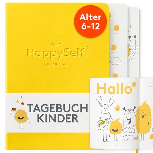 HappySelf – Das preisgekrönte Tagesjournal im Alter von 6-12 Jahren zur Förderung des Glücks, zur Entwicklung positiver Gewohnheiten [Deutschsprachige Ausgabe] für Kinder (Gelb)