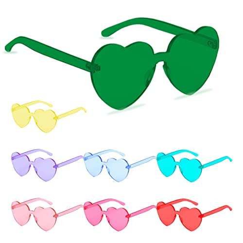 Cosy Living 8/10 Paar Herz Sonnenbrille Partybrille Set, Retro Transparent Randlose Herzbrillen, Herzförmige Sonnenbrille für Hochzeit Geburtstag Strand Party Foto Requisiten