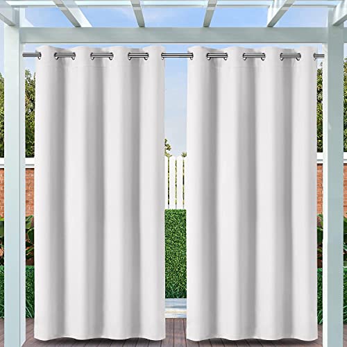 Clothink Outdoor Vorhang Wetterfest mit Ösen 132x215cm Grau-Weiß Outdoorvorhänge Sonnenschutz Sichtschutz Outdoor Gardine für Balkon Terrasse Pergola Gartenlaube Veranda