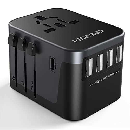 Reiseadapter Weltweitr 224+ Ländern 28W Fast Charge Universal Travel Adapter mit 4 USB Ports+Typ C und AC Steckdosenadapter Universaladapter für Deutschland USA England Thailand Italien Australien