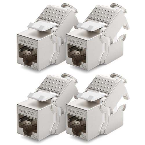 deleyCON 4x Keystone Modul CAT 6a Jack - Vollgeschirmt STP RJ45 Buchse Werkzeugfrei Dank Snap-In Montage CAT Rohkabel 500 MHz 10 Gbit/s