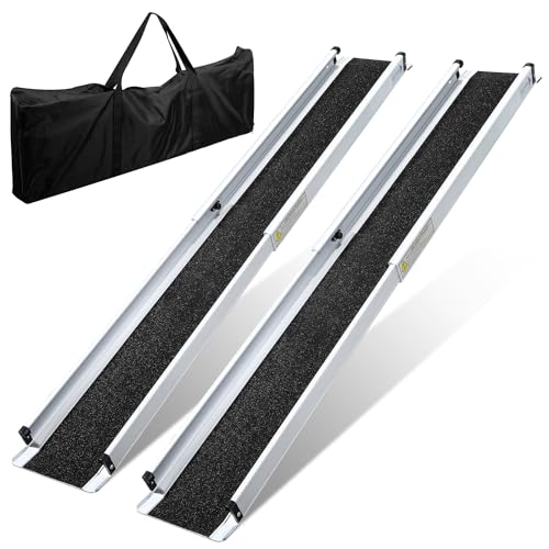 Sonnewelt 2 x 87-152 cm Rollstuhlrampe, Aluminium Auffahrrampe bis 300 kg, Rampe Rollstuhl, Teleskoprampe mit Textiltasche, Rollstuhlrampe Klappbar, Rollstuhlrampen, Treppenrampe für Rollstuhl