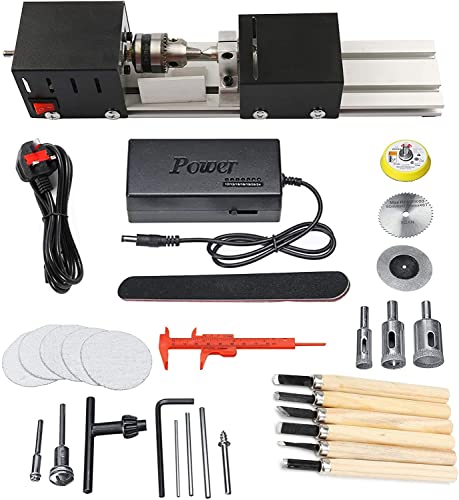 BACHIN Mini Drehmaschine Perlen Polierer Maschine DIY CNC Bearbeitung für Tisch Holzbearbeitung Holz DIY Werkzeug Drehmaschine Standard Set DC 12V-24V 96W