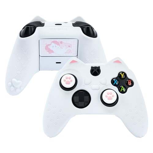 GeekShare Cat Paw Controller Skin für Xbox Series X Controller, rutschfeste Silikonhülle, kompatibel mit Xbox S/X Controller mit 2 Cat Paw Daumengriffkappen, Weiß