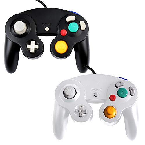 TechKen Controller für Gamecube Wii Wired Game Controller Joypad Dual Vibration NGC Gamepad Game Cube Original Controller für Gamecube GC Spiele (Black&White)