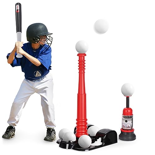 T Ball Set, Tee ball Set für Kinder Jahren mit 6 Baseballbällen automatischer Pitching Maschine verstellbarem Schlagschläger, Outdoor Spiele Sportspielzeug Geschenk für Jungen Mädchen Alter von 3–12