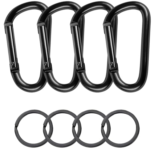 4 Stück Karabinerhaken, Karabinerhaken Aluminium, Karabiner Karabinerhaken, Karabiner Set, Karabiner Haken D-Clip, Carabiner, Karabiner, Karabiner Schwarz, für Hängematten, Campingzubehör