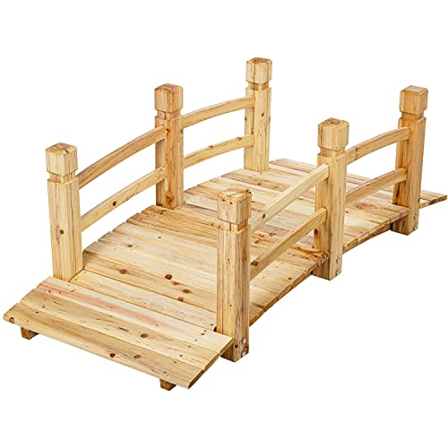 STILISTA Holzbrücke mit Geländer 150 x 65 x 53 cm, geölt, belastbar bis 150 kg, Farbwahl, Hell-braun