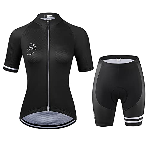 Schwarzes Damen-Trikot-Set, kurzärmelig, Fahrradbekleidung, 1, 4XL