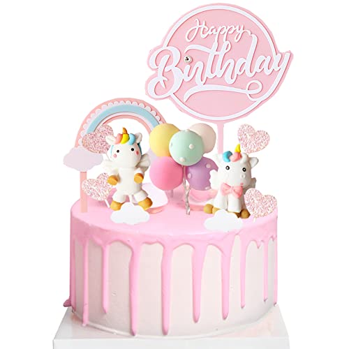 AODIGEGE Einhorn Tortendeko Geburtstag Macaron Kuchen Deko Torte Topper Einhorn, Regenbogen, Geburtstagsbanner für Kinder Mädchen Junge