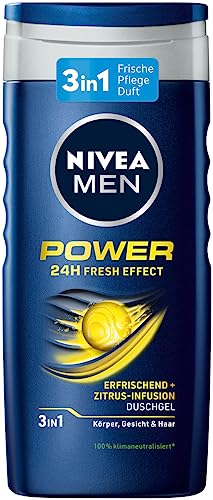 NIVEA MEN Power Duschgel (250 ml), pH-hautfreundliche Pflegedusche mit vitalisierendem Duft, kühlendes Duschgel für Männer mit Menthol für Körper, Gesicht und Haar