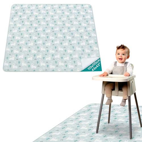 Navaris Rutschfeste Hochstuhl Unterlage - Große Spritzmatte Wasserdicht - 110 x 110 cm - Spritzschutzmatte Bodenschutz Stuhlmatte - Splash Mat für Baby Hochstuhl