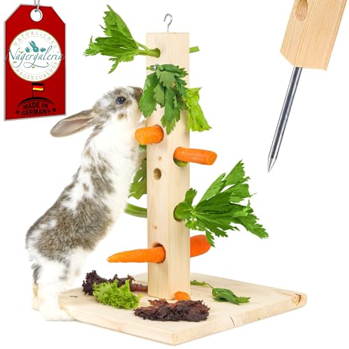 Nagergaleria® Futterbaum Kaninchen Meerschweinchen mit Bodenplatte aus Holz und Erdspieß fürs Freigehege Hasen