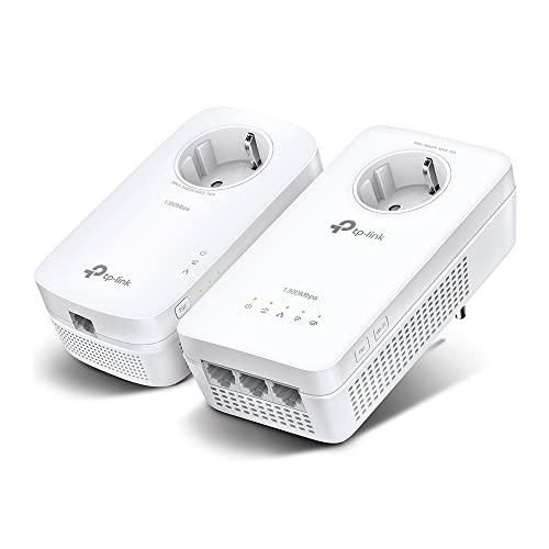 TP-Link WLAN Powerline Adapter Set TL-WPA8631P KIT(Dualband 1200Mbit/s, AV1300 , Steckdose, Wifi Clone, MU-MIMO, 4 Gigabit Ports, Plug&Play, ideal für HD-Streaming, App Kontrolle)weiß