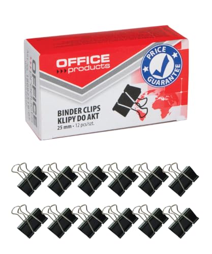 Office Products Foldback-Klammern 25mm / 12 Stück/aus Metall/Schwarz/Silber/Unempfindlich Gegen Verformung/Büroklammern Papierklammern