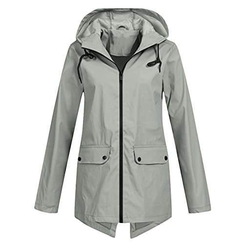 Regenjacke Damen Wasserdicht Atmungsaktiv Regenmantel Outdoorjacke Leicht Lang mit Kapuze Frauen Große Größen Winddicht Wasserdicht Kapuzen Regenparka Windbreaker Outdoorjacke Übergangsjacken