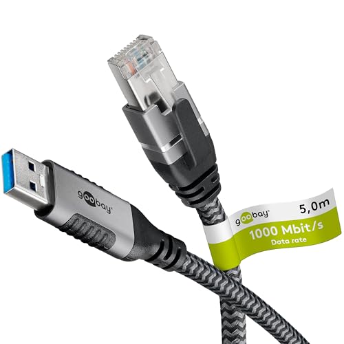 Goobay 70692 USB-A auf RJ45 Ethernet CAT 6 Kabel für stabile kabelgebundene Internetverbindung mit Router/Modem/Netzwerk Switch/Ersetzt USB auf RJ45 Adapter / 1 Gbit/s / 5 Meter