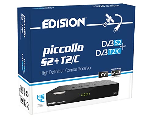 Edision PICCOLLO S2+T2/C Combo Receiver H.265/HEVC (DVB-S2, DVB-T2, DVB-C,) CI Full HD USB schwarz,Universal-Fernbedienung 2 in 1