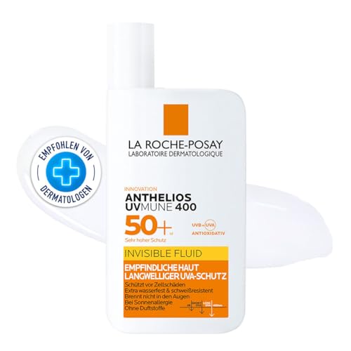 La Roche Posay Sonnenfluid für das Gesicht für zu Sonnenallergie neigende und empfindliche Haut, Mit innovativem UV-Filter Mexoryl 400 LSF 50+, Anthelios Invisible Fluid UVMune 400, 50 ml