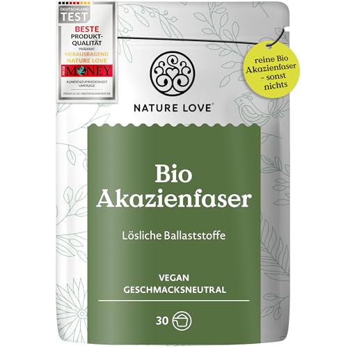 NATURE LOVE® Bio Akazienfaser Pulver – 360 Gramm – 80% Ballaststoffe, löslich, geschmacksneutral & vielseitig einsetzbar – 60 Portionen – vegan, laborgeprüft & in Deutschland produziert