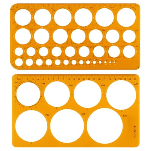 2 Stück Kssvzz Kreis Schablone Vorlage, Kreis Schablone Mit 36 Kreisen und 7 Kreisen, Kreis Lineal Zum Malen Für Zeichenhilfen, Quilling Schablone, Transparent Orange