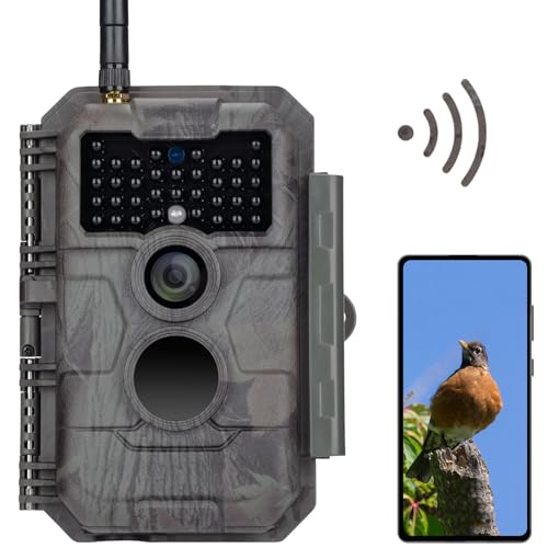 GardePro E6 Wildkamera WLAN Antenne 48MP 1296P mit Bewegungsmelder Nachtsicht No Glow Infrarot 940nm LEDs IP66 Wasserdicht H.264 Video, 110° Weitwinkelsicht, WiFi handyübertragung