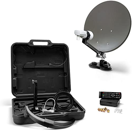 XORO 38,5 cm Camping Satellitenantenne MCA 38 HD Set, inkl. FullHD DVB-S2 Receiver, Single LNB mit integriertem Satfinder, 10m Kabel, Halterungen, im Hartschalenkoffer