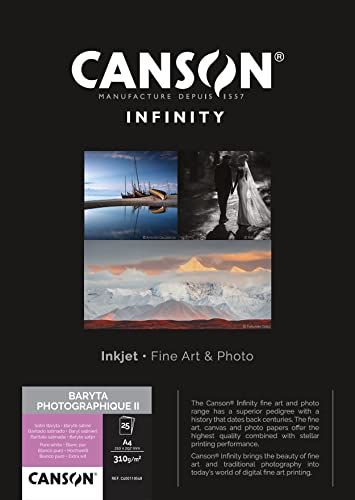 CANSON INFINITY BARYTA PHOTOGRAPHIQUE II 310, C400110548, Digital Fine Art Papier, DIN A4 (21,0 x 29,7cm), 25 Blatt, 310 g/m2