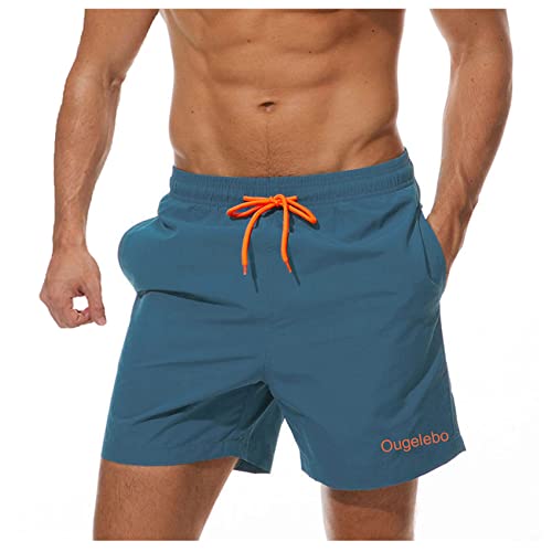 Ougelebo Badehose Herren Badeshorts Herren Kurz Schnelltrocknend Badehosen Männer Schwimmhose Herren Boardshorts Swimming Shorts Men Pfauenblau XL