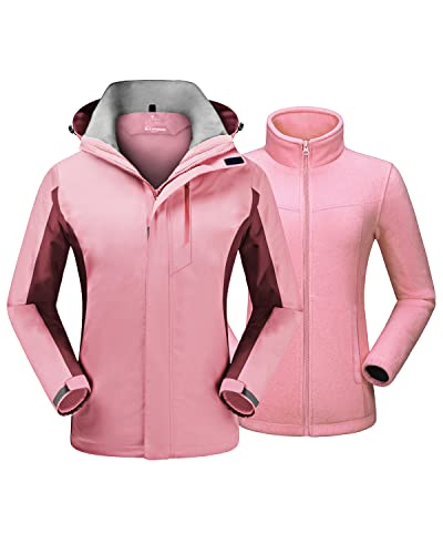 QUEENIEKE Wasserdichte Softshelljacke für Damen 3 In 1winddicht Atmungsaktiv Winterjacken Mit Abnehmbarer Kamelpulver XS