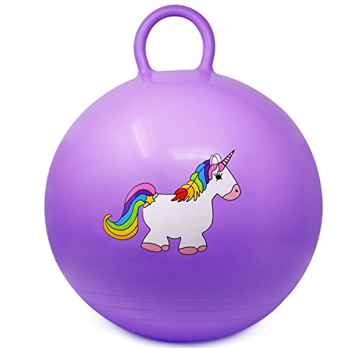 com-four® Hüpfball mit Einhorn-Motiv - Sprungball für Kinder in lila - geeignet für innen und außen - Aufblasbar [Auswahl variiert] (01 Stück - lila)