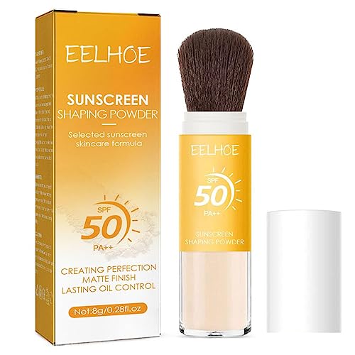 Mineral Sunscreen Setting Powder, Powder Sunscreen SPF 50, Oil Control Natural Matte Finish, Lasting Lightweight Breathable, Mineral Brush Powder with Brush (1 Stück)