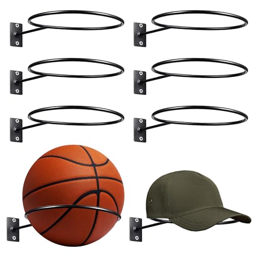 Lawnrden 6pcs Wall Mount Ball Rack Metal Ball Halter Sportball für Basketball -Fußball -Volleyball Schwarz, Fußballhalter