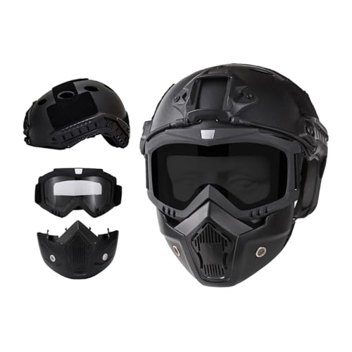 Airsoft Helm und Vollgesichts Maske, abnehmbare Airsoft Brille, Paintball PJ Fast Helm mit Front NVG Mount und Side Rail