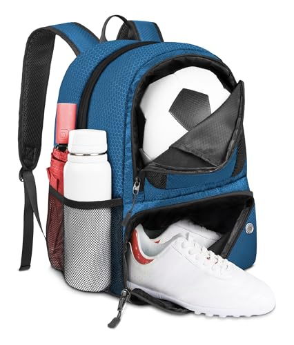 YOREPEK Fußball-Rucksack, leichte Fußballtasche mit Ballhalterung, wasserabweisende Sportausrüstungstaschen, passend für Basketball, Volleyball, Fußball, Zubehör für das Training