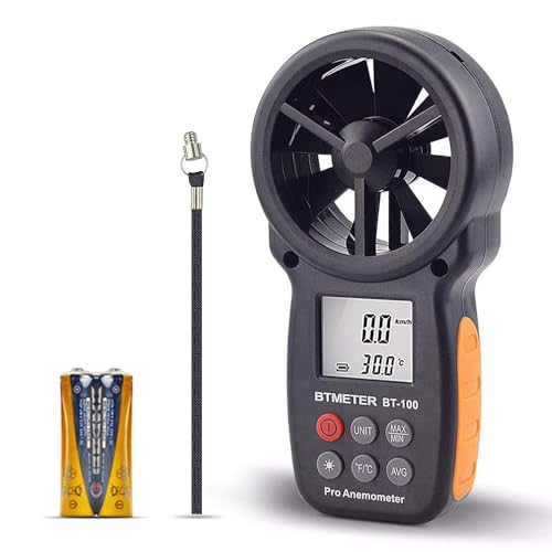 BTMETER BT-100 Hand-Anemometer, digitales Windgeschwindigkeitsmessgerät, Luftstromgeschwindigkeitstester für HVAC-Schießdrohne, Windkühlung, -10 °C - 45 °C Windtemperatur