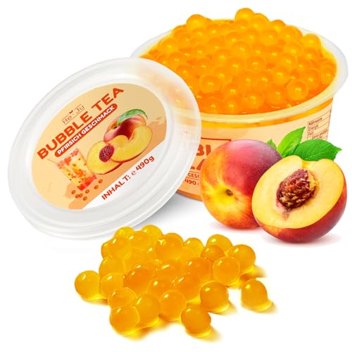 He-Ju Bubble Tea Perlen PFIRSICH 490 GRAMM vegan, glutenfrei, gelatinefrei, Boba Fruchtperlen Peach